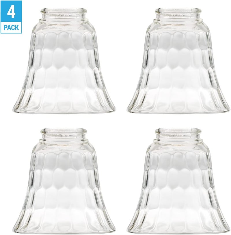 KOR Ceiling Fan Light Covers Glass Replacement Shades for Ceiling Fans and Light Fixtures Bell Shape Clear Glass with Decorative Hammered Finish Hight 475  Width 49  Opening Fitter Size 225 - Image 2