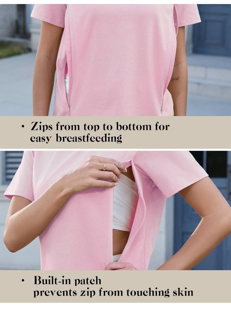 Liu & Qu Breastfeeding Shirts for Women 3 Pack Hidden Zipper Nursing Tops Side Split Postpartum Clothes - Image 2
