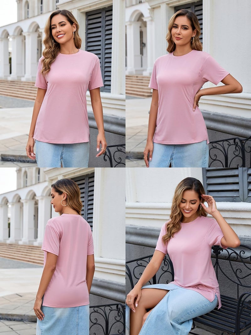 Liu & Qu Breastfeeding Shirts for Women 3 Pack Hidden Zipper Nursing Tops Side Split Postpartum Clothes - Image 4