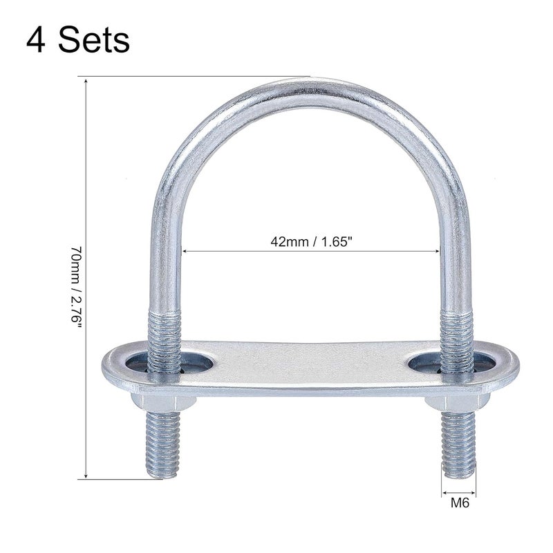 uxcell Round U-Bolts 4 Sets 1.65"(42mm) Inner Width 70mm Length Steel M6 with Nut, Plate, Washer - Image 2