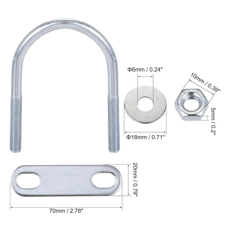 uxcell Round U-Bolts 4 Sets 1.65"(42mm) Inner Width 70mm Length Steel M6 with Nut, Plate, Washer - Image 3