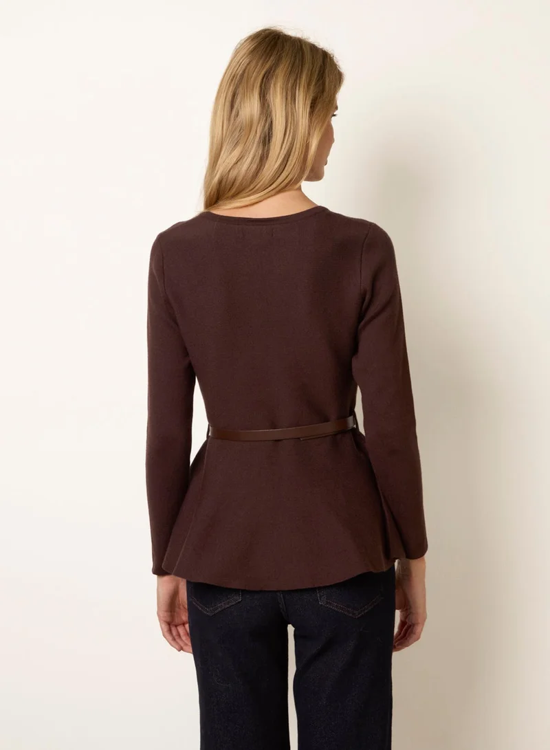 بلو فانيلا Tie Waist Peplum Jumper With Belt