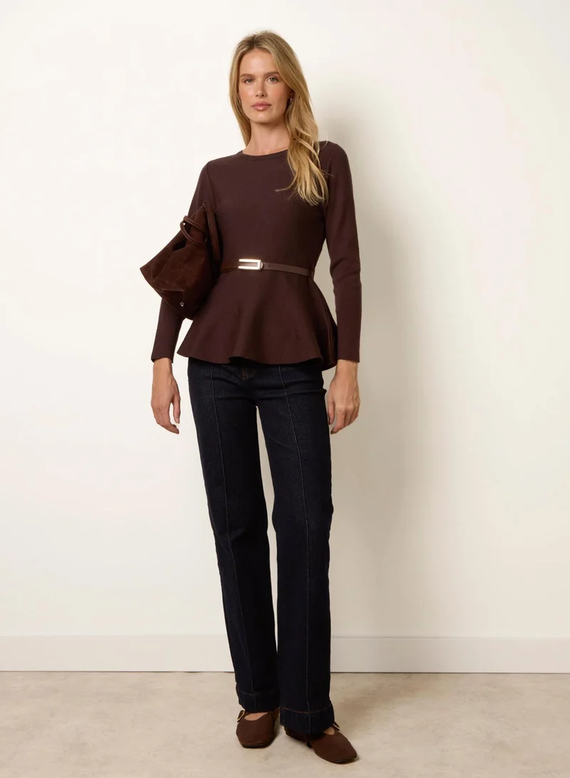 بلو فانيلا Tie Waist Peplum Jumper With Belt