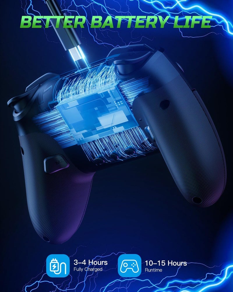 VOYEE Switch Controller Compatible with Switch/Lite/OLED/Windows/iOS/Android, RGB Lightning Programmable 1000mAh Wireless Pro Controller with One Key Pairing Wake Up Vibration Turbo - Image 5