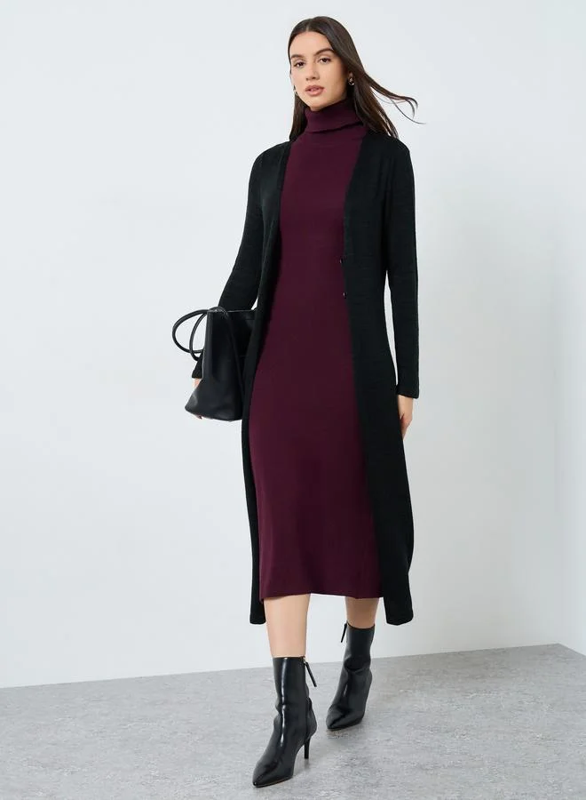 Take Two Black Front Open Midi Cardigan