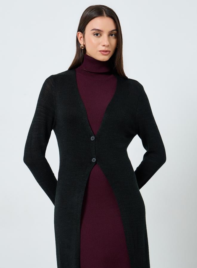 Take Two Black Front Open Midi Cardigan - Image 2