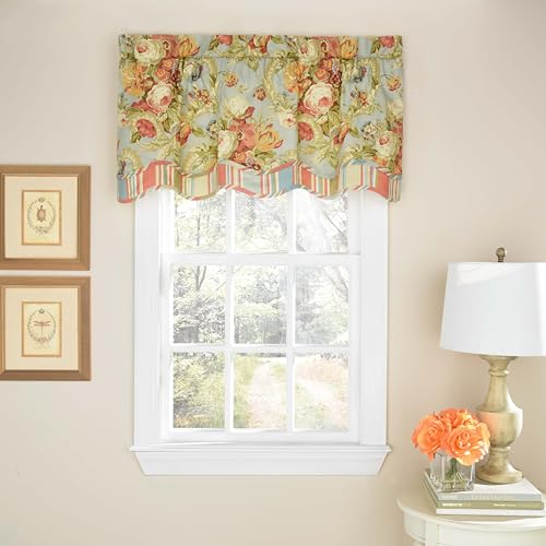 Waverly Spring Bling Modern Farmhouse Floral Rod Pocket Valance for Windows in Bedroom, Kitchen, or Living Room, 52" x 18", Vapor - Image 1