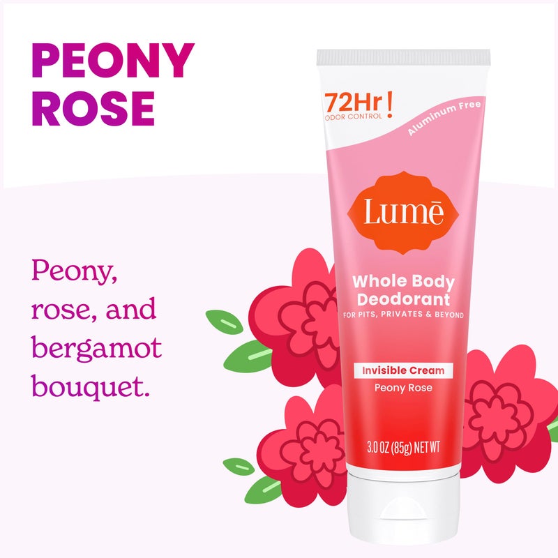 Lume Whole Body Deodorant - Invisible Cream Tube - 72 Hour Odor Control - Aluminum Free, Baking Soda Free, Skin Safe - 3.0 ounce (Pack of 2) (Peony Rose) - Image 4