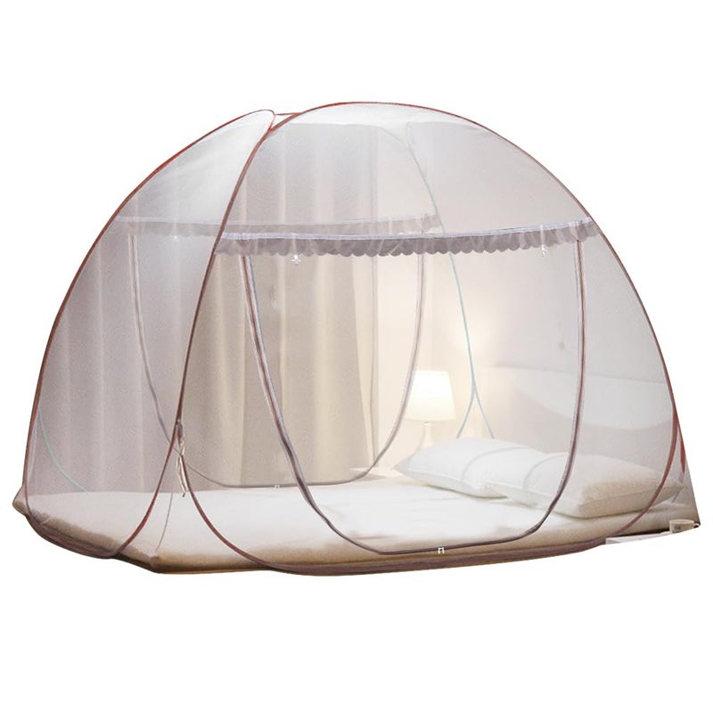 AMMER Portable Pop-Up Brown Mosquito Net Tent for Bed, L79 x W71 x H59 inch Large Folding Mosquito Netting with Net Bottom, 2 Entries, Suit for Twin to King Size Bed - Image 1
