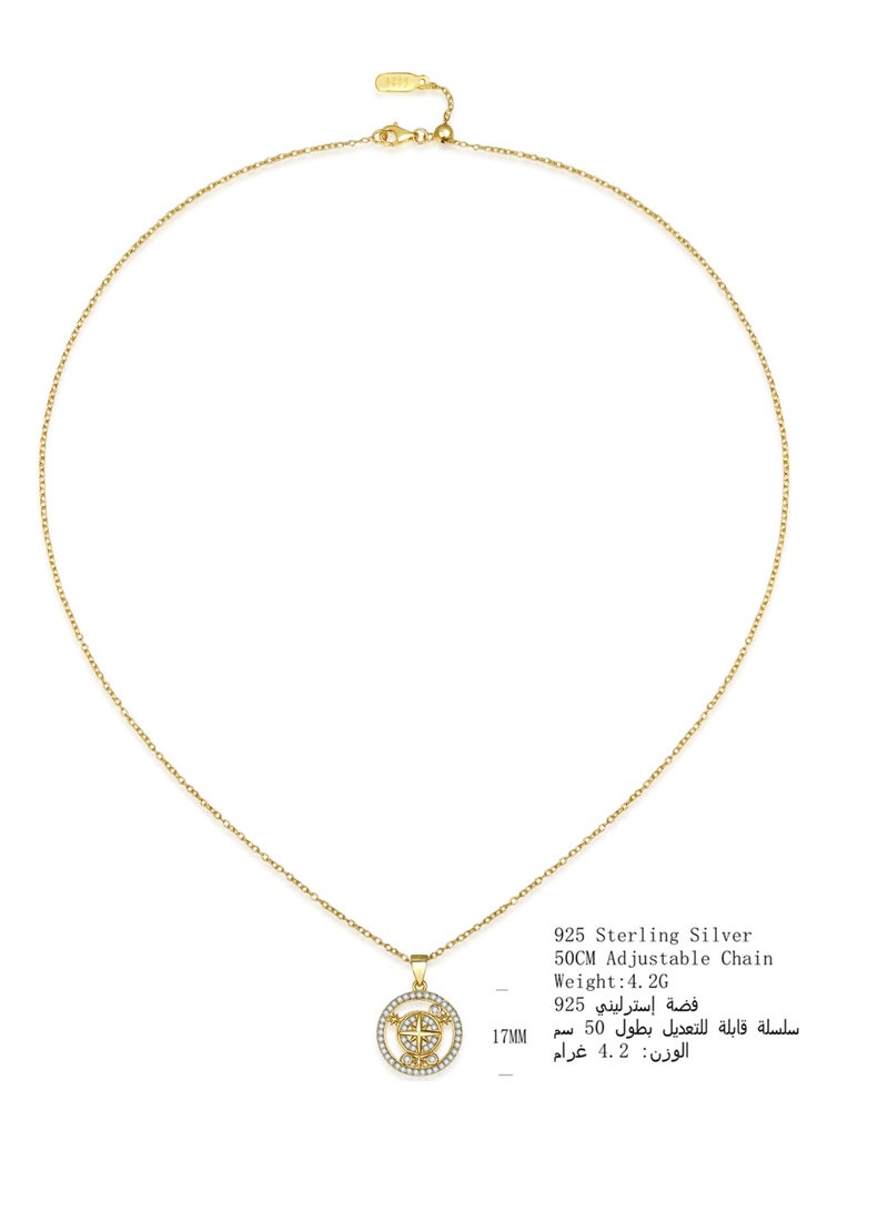 Moonmory Lucky 18K Gold Plated Three Move Stone Round Pendant Necklace S925 Sterling Silver Eight-Pointed Star Zircon Pendant Necklace For Women With 50CM Adjustable Chain  - Image 2