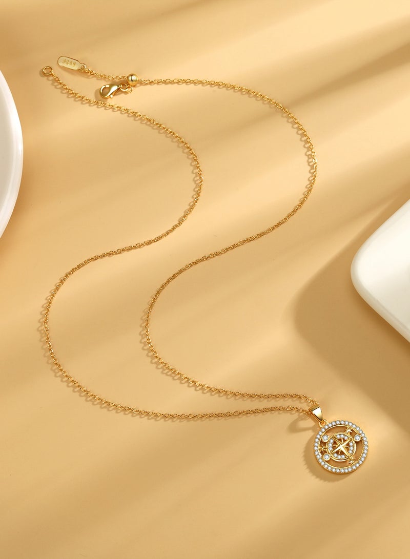 Moonmory Lucky 18K Gold Plated Three Move Stone Round Pendant Necklace S925 Sterling Silver Eight-Pointed Star Zircon Pendant Necklace For Women With 50CM Adjustable Chain  - Image 5