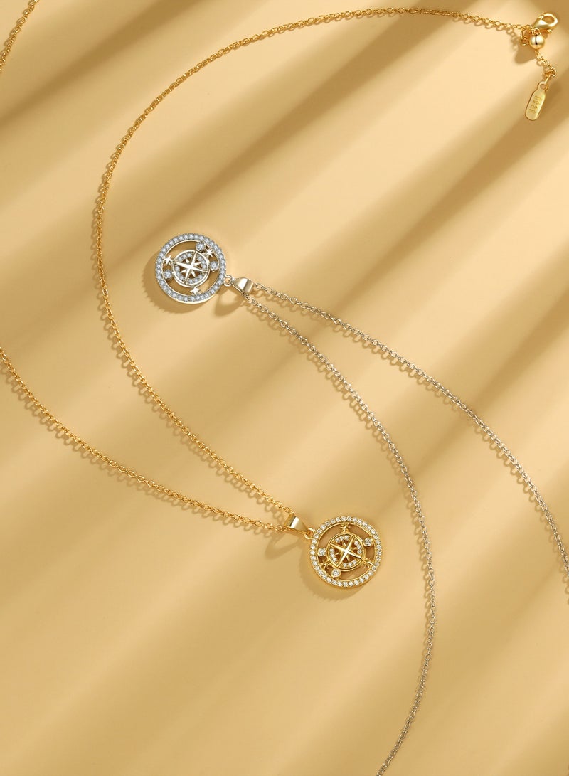Moonmory Lucky 18K Gold Plated Three Move Stone Round Pendant Necklace S925 Sterling Silver Eight-Pointed Star Zircon Pendant Necklace For Women With 50CM Adjustable Chain  - Image 4