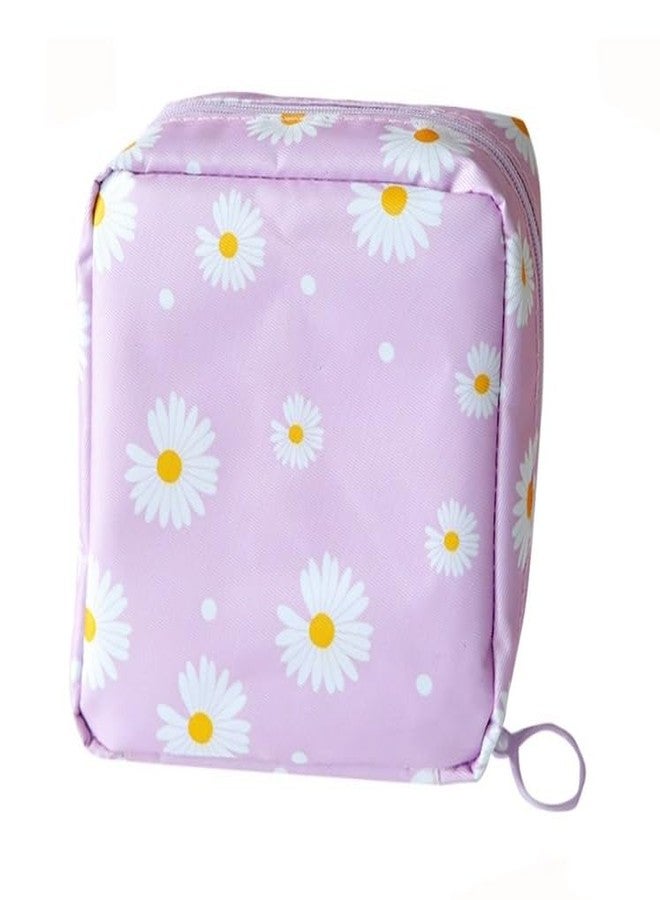 Bluwings Mini Portable Fashion Nursing Sanitary Napkin Pouch Pad Holder Zipper Travel Cosmetic Makeup Jewellery Storage Bag for Girl and Women (Daisy-Purple) - Image 1