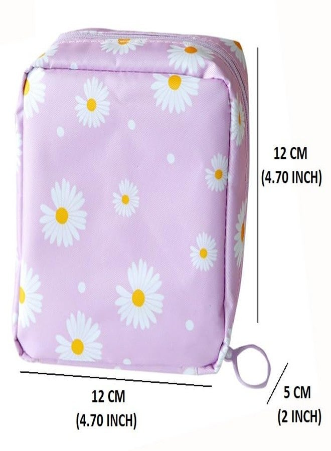 Bluwings Mini Portable Fashion Nursing Sanitary Napkin Pouch Pad Holder Zipper Travel Cosmetic Makeup Jewellery Storage Bag for Girl and Women (Daisy-Purple) - Image 5