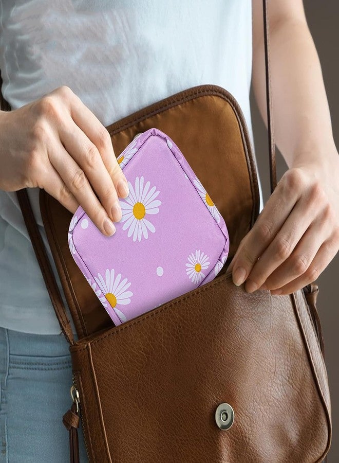 Bluwings Mini Portable Fashion Nursing Sanitary Napkin Pouch Pad Holder Zipper Travel Cosmetic Makeup Jewellery Storage Bag for Girl and Women (Daisy-Purple) - Image 4