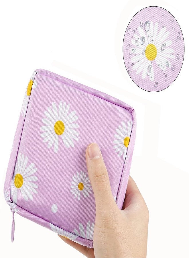 Bluwings Mini Portable Fashion Nursing Sanitary Napkin Pouch Pad Holder Zipper Travel Cosmetic Makeup Jewellery Storage Bag for Girl and Women (Daisy-Purple) - Image 3