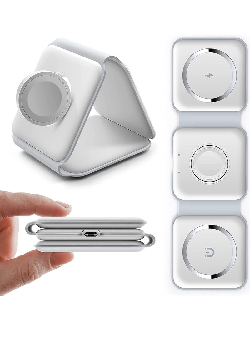 ELTRAZONE 3 in 1 Wireless Charger,Magnetic Foldable Charging Station,Fast Wireless Charging Pad (WHITE) USB - Image 1