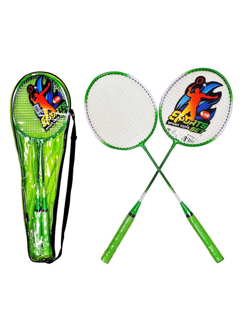 Badminton Racket Set with Case, 2 Rackets, Green Color