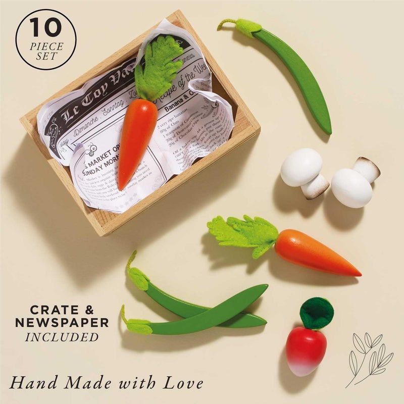 Le Toy Van - Wooden Honeybee Market Vegetables '5 a Day' Crate | Fun Role Play Supermarket Pretend Play Shop Food | Great Gift for Boys Or Girls, Harvest Vegetables Crate (TV182) - Image 2