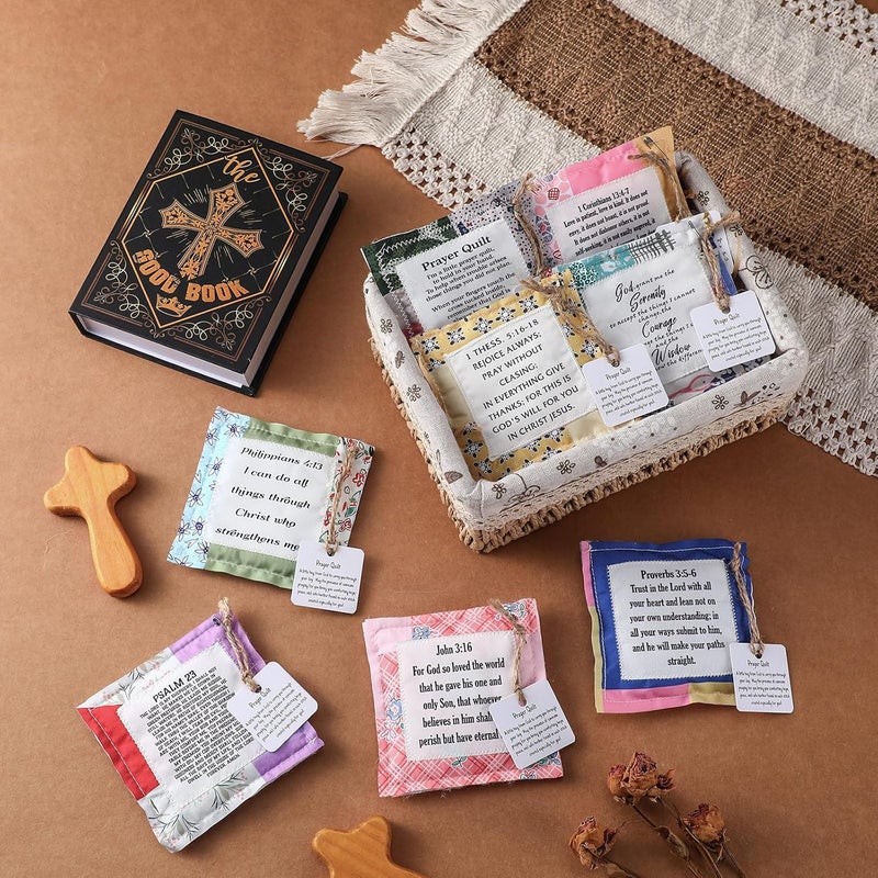 FuWeave 16 Pack Prayer Quilt with Cross Inside Pocket Mini Scripture Prayer Squares Quilt Christmas Christian Gifts for Women Friend Family Clergy Pastor Encouragement Gift - Image 4