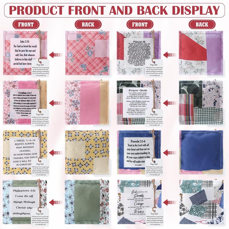 FuWeave 16 Pack Prayer Quilt with Cross Inside Pocket Mini Scripture Prayer Squares Quilt Christmas Christian Gifts for Women Friend Family Clergy Pastor Encouragement Gift - Image 3