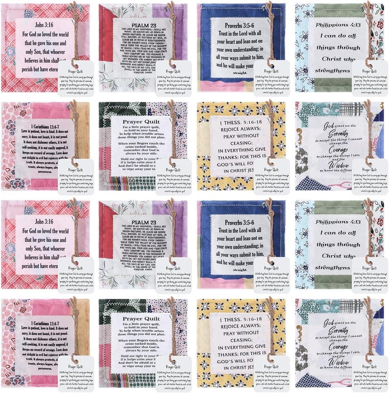 FuWeave 16 Pack Prayer Quilt with Cross Inside Pocket Mini Scripture Prayer Squares Quilt Christmas Christian Gifts for Women Friend Family Clergy Pastor Encouragement Gift - Image 1