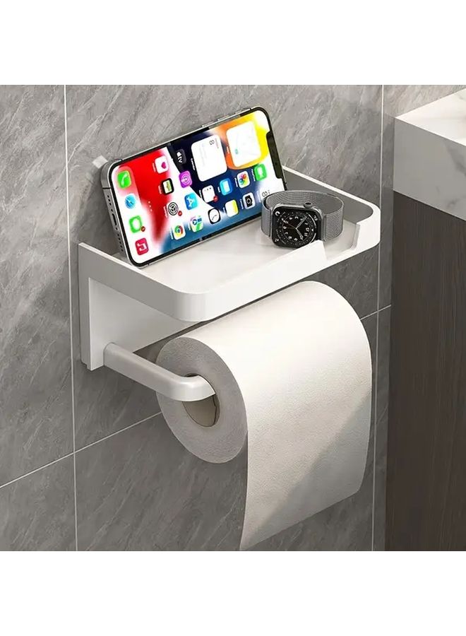 Grey Self Adhesive Wall Mount Toilet Paper Holder With Storage Shelf Plastic Tissue Box Dispenser Sleek Modern Design For Home Hotel Bathroom Accessories Decorative Mounting - Image 4