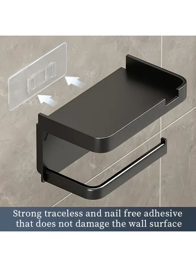 Grey Self Adhesive Wall Mount Toilet Paper Holder With Storage Shelf Plastic Tissue Box Dispenser Sleek Modern Design For Home Hotel Bathroom Accessories Decorative Mounting - Image 5