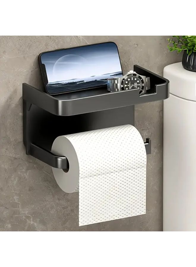 Grey Self Adhesive Wall Mount Toilet Paper Holder With Storage Shelf Plastic Tissue Box Dispenser Sleek Modern Design For Home Hotel Bathroom Accessories Decorative Mounting - Image 1