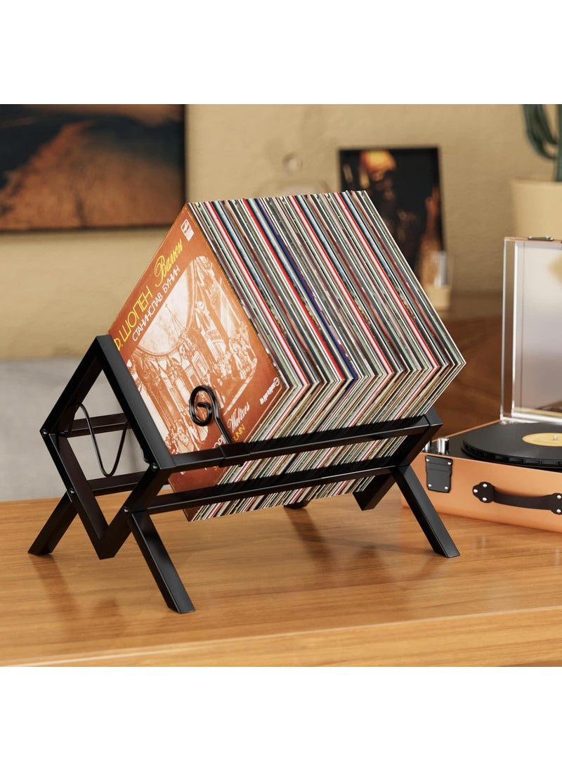 EKNITEY EKNITEY Vinyl Record Storage Holder Metal Vinyl Display Shelf 80100 LP Storage Small BookshelfBookcase Organizer for Albums Book Magazine Files Cookbook Easy to AssembleBlack  - Image 1