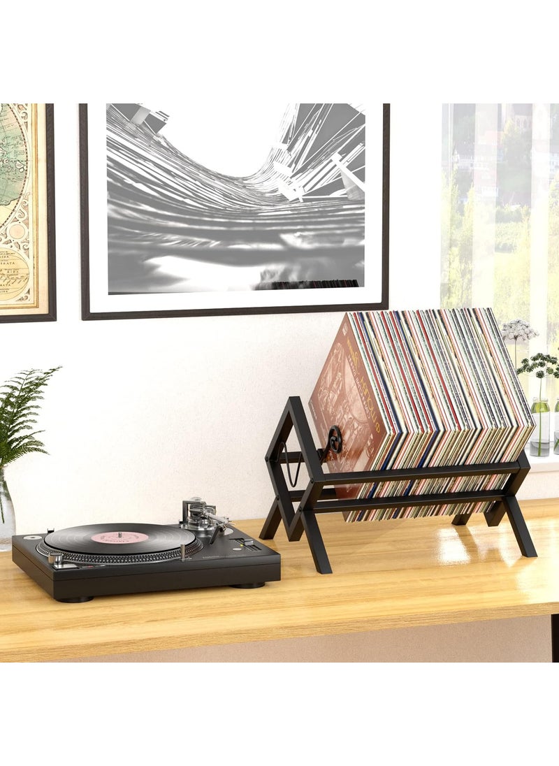 EKNITEY EKNITEY Vinyl Record Storage Holder Metal Vinyl Display Shelf 80100 LP Storage Small BookshelfBookcase Organizer for Albums Book Magazine Files Cookbook Easy to AssembleBlack  - Image 3