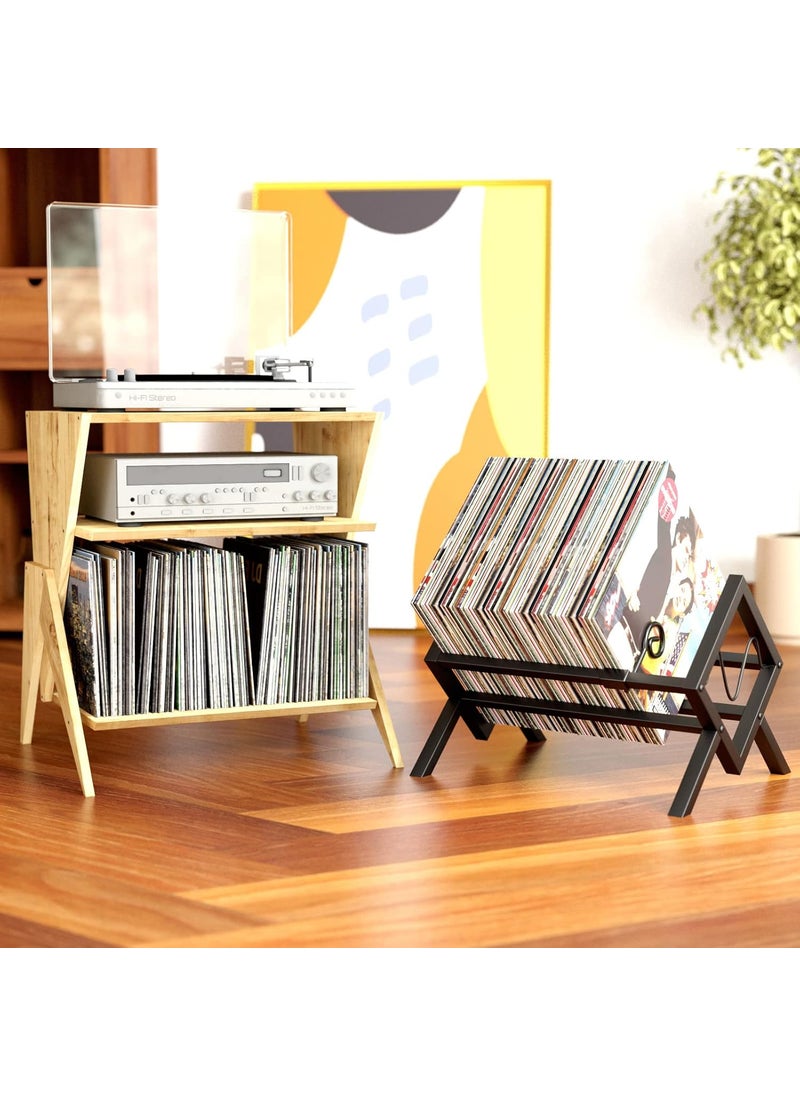 EKNITEY EKNITEY Vinyl Record Storage Holder Metal Vinyl Display Shelf 80100 LP Storage Small BookshelfBookcase Organizer for Albums Book Magazine Files Cookbook Easy to AssembleBlack  - Image 4