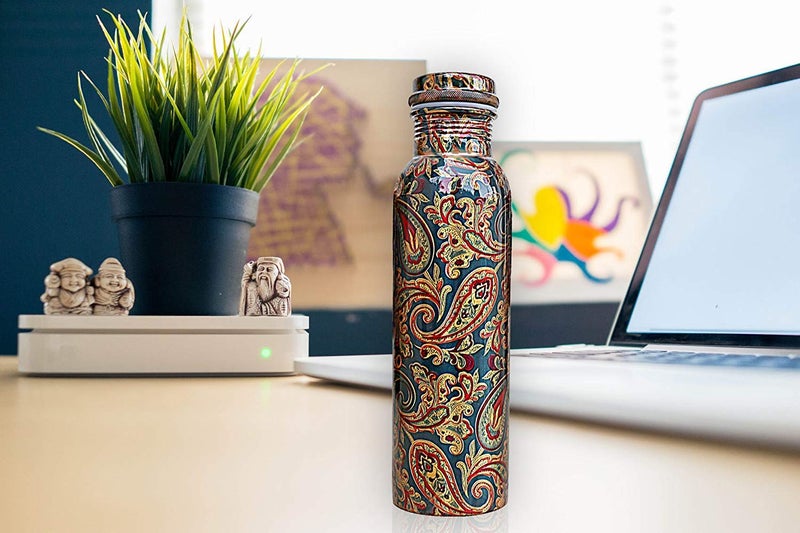 Piepot Copper Water Bottle 1 Ltr | Copper Bottle for Men & Women | 100% Pure Copper | Leak-Proof | Suitable for Yoga School & Offices | Best for Gifting | Meena Printed - Image 2