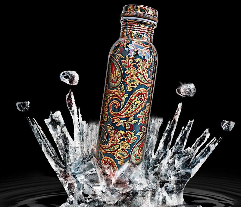 Piepot Copper Water Bottle 1 Ltr | Copper Bottle for Men & Women | 100% Pure Copper | Leak-Proof | Suitable for Yoga School & Offices | Best for Gifting | Meena Printed - Image 3