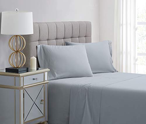 Charisma Percale Cotton 400 Thread Count Sheet Set, King, Grey - Image 1