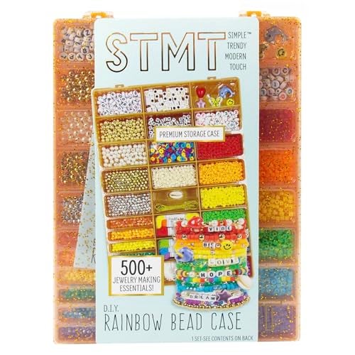 STMT DIY Rainbow Bead Case Includes Over 500 Jewelry Making Supplies Including Cute Beads for Jewelry Making Bracelet Charms Storage Case Friendship Bracelet Kit Teen Girl Gifts - Image 1