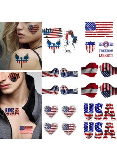 Dopetattoo 12 Sheets Temporary Tattoos Independence Day Usa 4Th July America Flag Hand Face Tattoos Eagle Fake Tattoos for Women Girls Men Adults 