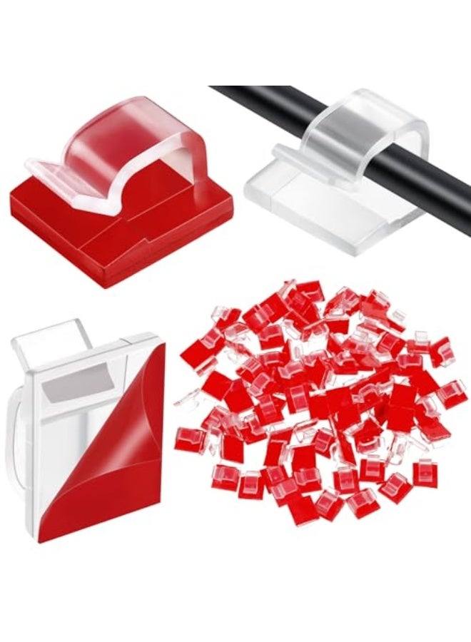Blulu 100 Pcs Cable Clips Adhesive Cable Organizer Cord Holder Wire Clip Wire Management Self Adhesive Hooks for Home School Office(Clear, Small) - Image 1