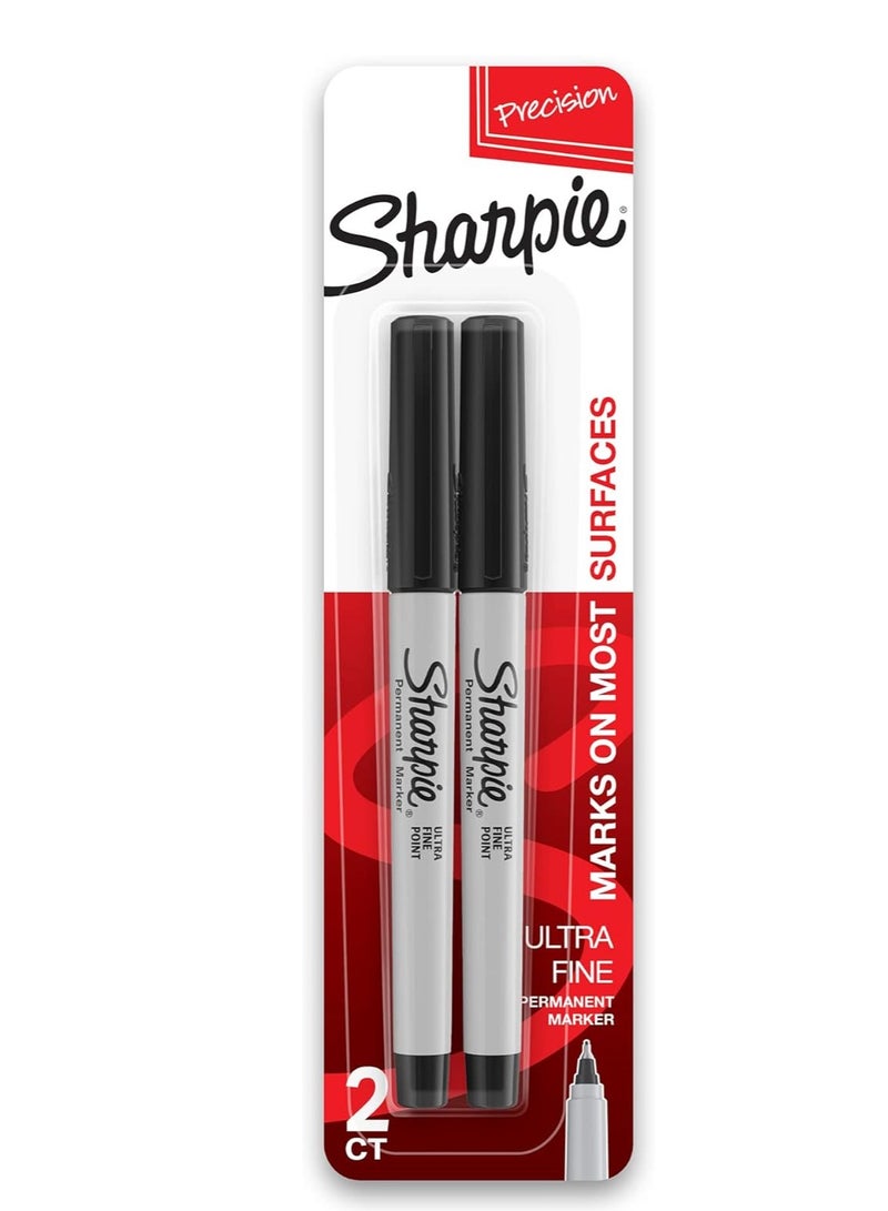 Sharpie Sharpie Ultra Fine Point Permanent Markers Black Ink Resists Fading and Water Blister Pack with 2 Markers  - Image 1