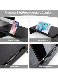 MIXDE Dual Monitor Stand Riser, Monitor Stand with Adjustable Length and Angle, Wood Monitor stand for desk, Monitor Riser for 2 monitors with Storage Space (Black )  - Image 2