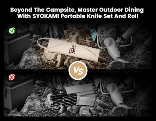 SYOKAMI 14pcs Chef Knife Set with Roll Bag, Professional Stainless Steel Japanese Knife Set with Pakkawood Handle for Professional Chef, Camping, Travel, BBQ, RV or Gift Beige - Image 3