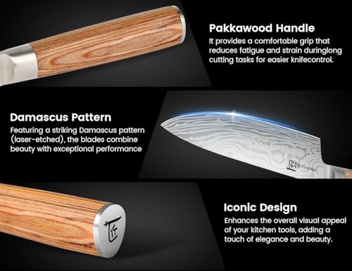 SYOKAMI 14pcs Chef Knife Set with Roll Bag, Professional Stainless Steel Japanese Knife Set with Pakkawood Handle for Professional Chef, Camping, Travel, BBQ, RV or Gift Beige - Image 4