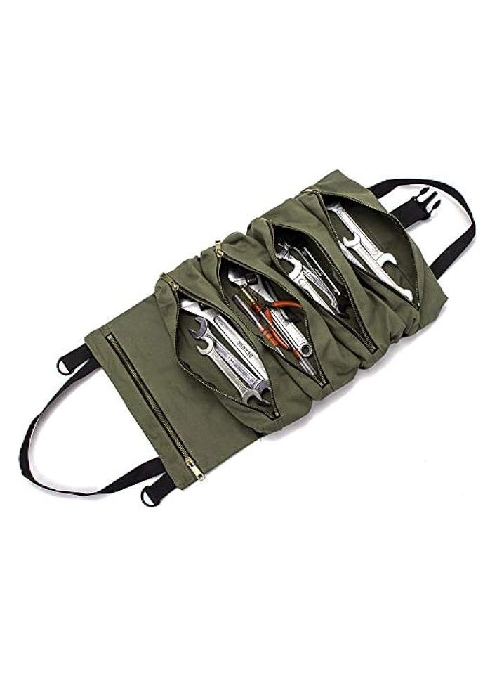 erorex Super Roll Tool Roll,Multi-Purpose Roll Up Tool Bag, Wrench Roll,Canvas Tool Organizer Bucket,Car First Aid Kit Wrap Roll Storage Case,Hanging Tool Zipper Carrier Tote,Car Camping Gear  - Image 1