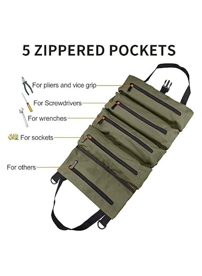 erorex Super Roll Tool Roll,Multi-Purpose Roll Up Tool Bag, Wrench Roll,Canvas Tool Organizer Bucket,Car First Aid Kit Wrap Roll Storage Case,Hanging Tool Zipper Carrier Tote,Car Camping Gear  - Image 3