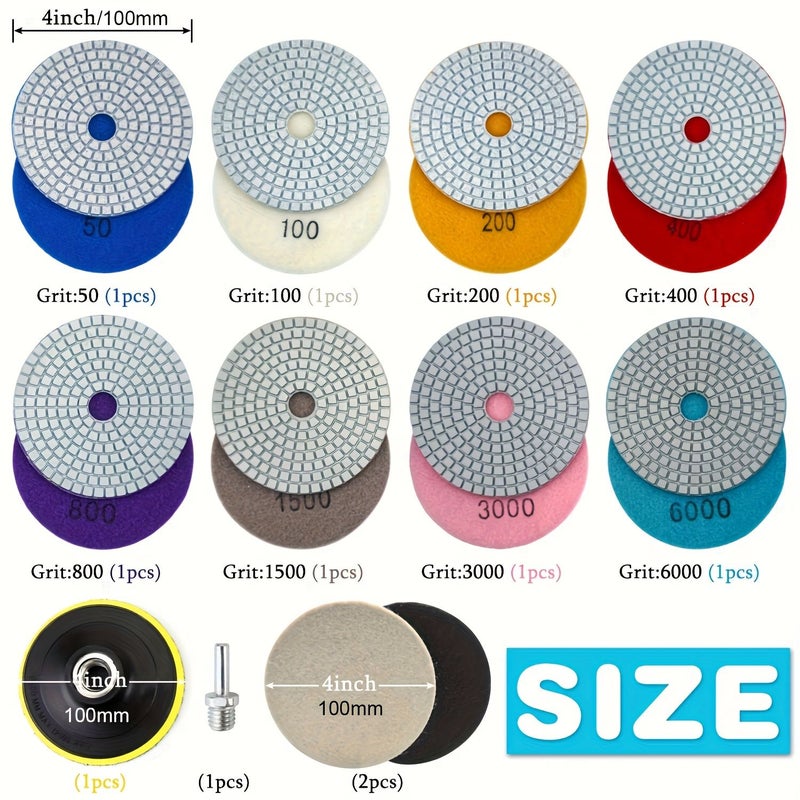 12Pcs 4 Inch Diamond Polishing Pads 50 6000 Grit Wet Dry For Concrete Marble - Image 1