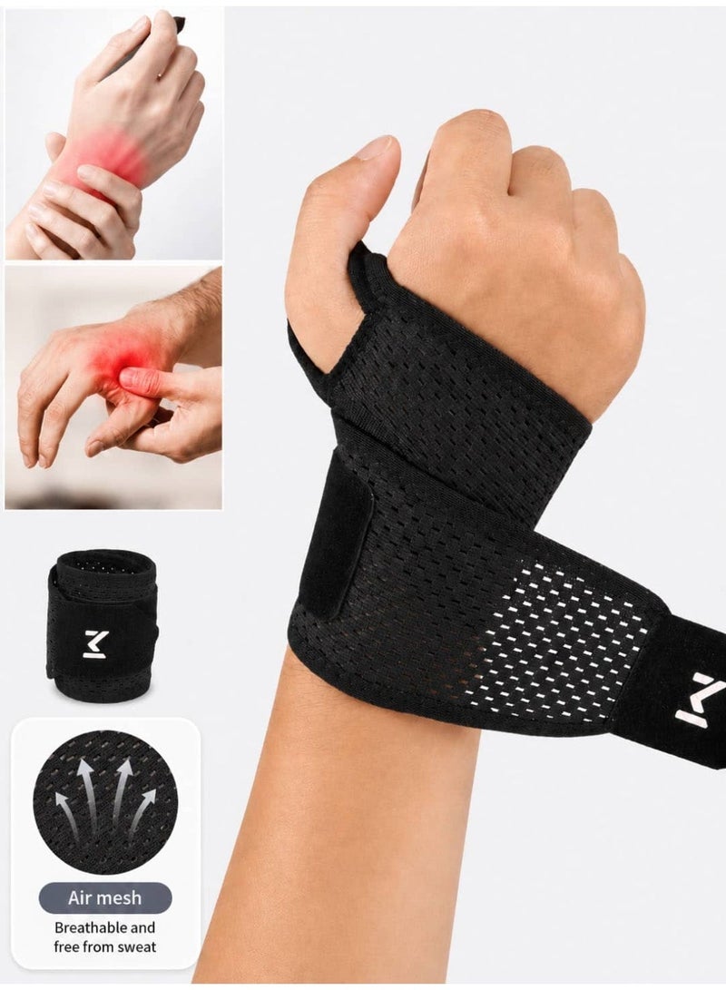 Wrist Brace Adjustable Wrist Support with Thumb Loop, Breathable Wrist Wrap for Carpal Tunnel Relief, Sports, Typing & Weightlifting, Black - Image 1