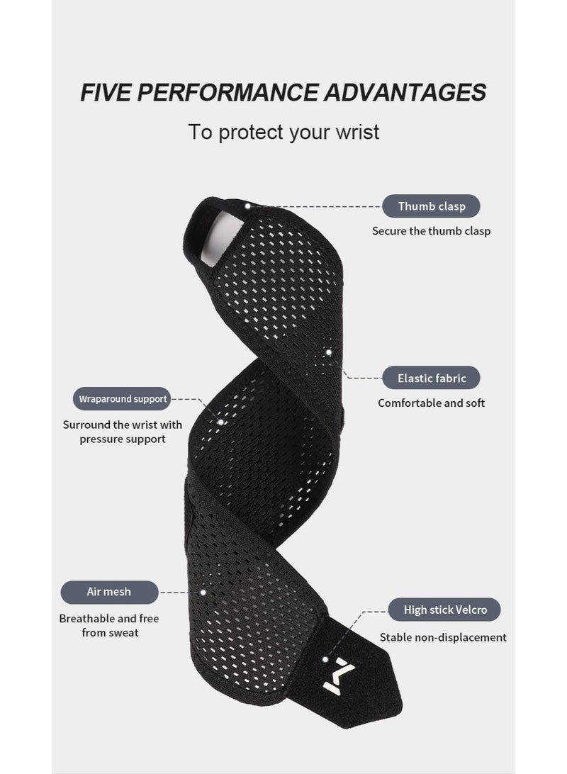 Wrist Brace Adjustable Wrist Support with Thumb Loop, Breathable Wrist Wrap for Carpal Tunnel Relief, Sports, Typing & Weightlifting, Black - Image 2