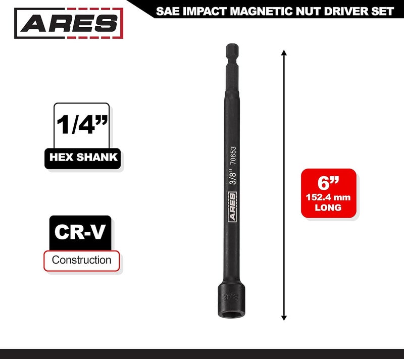 ARES 70653-3/8-Inch Magnetic Impact Nut Driver - Impact Grade Nut Setter with Industrial Strength Magnet - Image 1