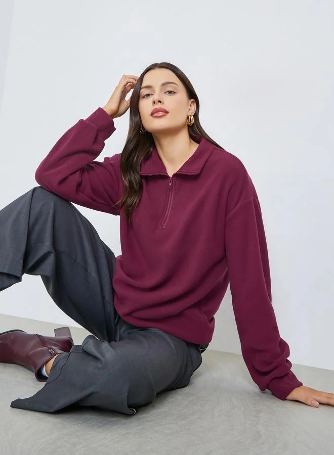 Styli Regular Fit Sweatshirt with Quarter Zip