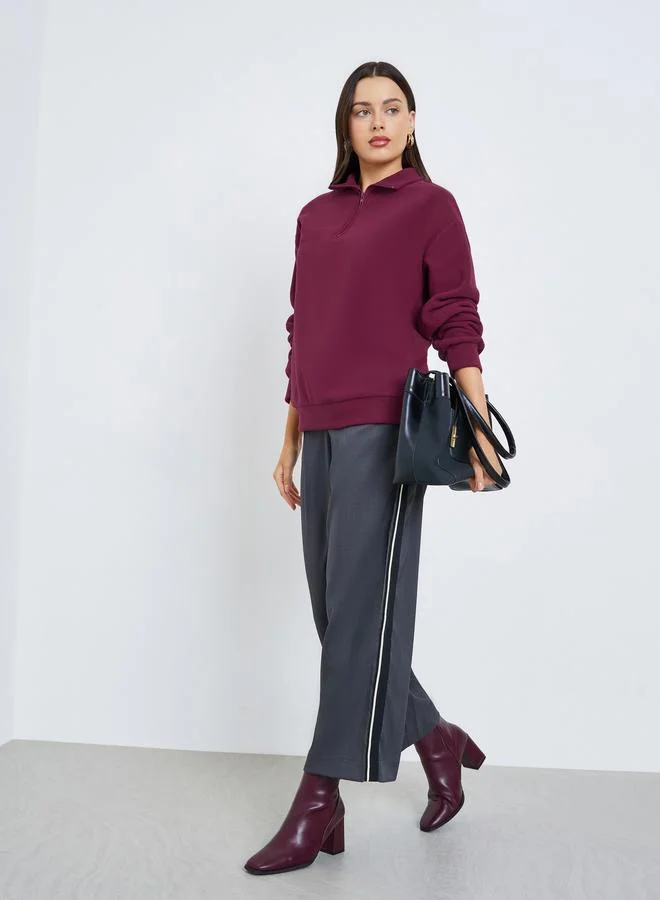 Styli Regular Fit Sweatshirt with Quarter Zip